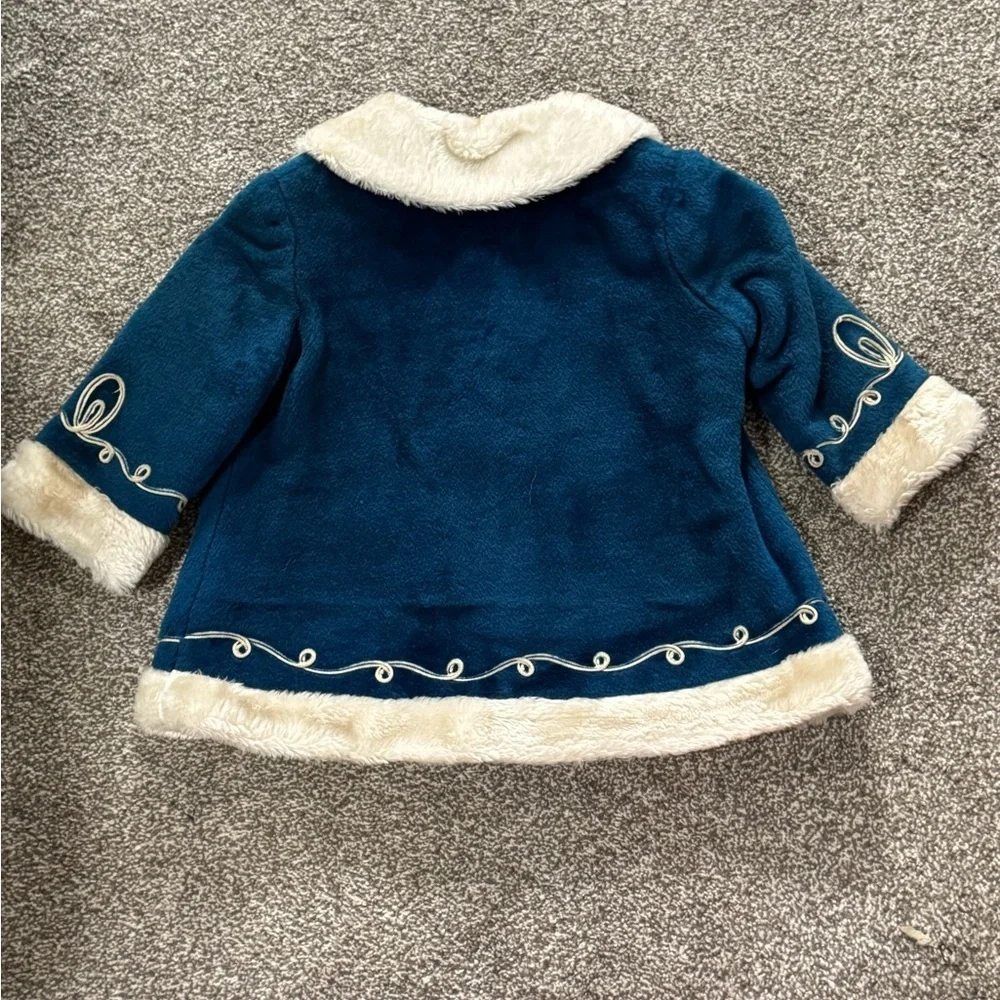 Rothschild Country Girl Blue Plush Coat Faux Fur Trim Girls Size 5 Vintage 60s